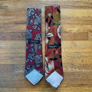 Christian Dior Lot Of 2 All Silk Patterned Ties